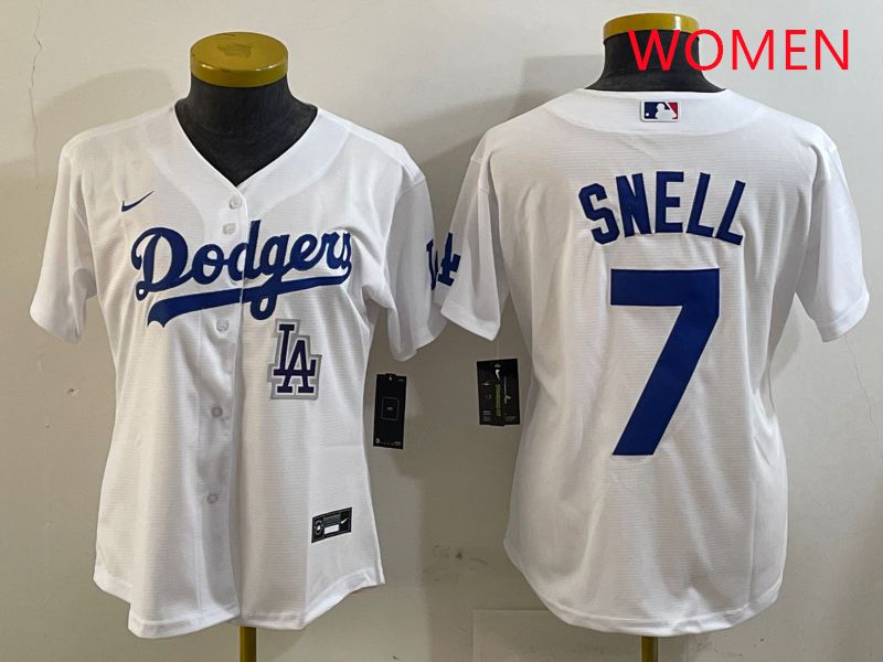 Women Los Angeles Dodgers #7 Snell White Game 2025 Nike MLB Jersey style 9